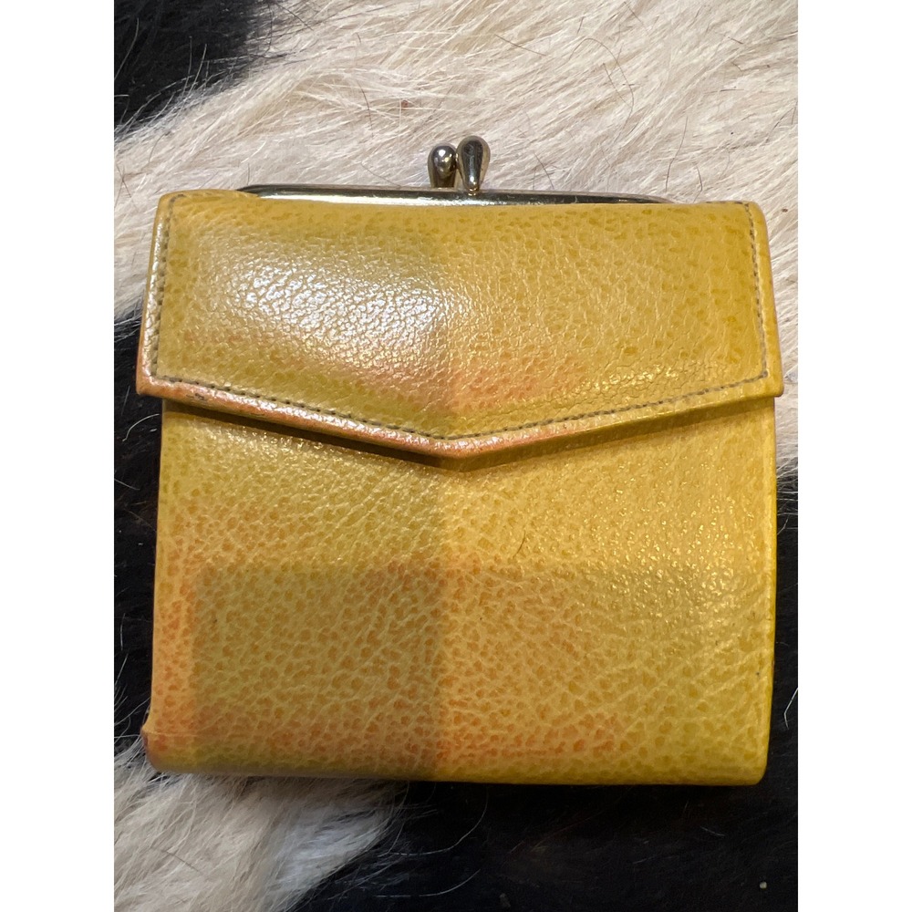 Vintage Baronet Cowhide Leather Wallet Mustard Yellow Kiss Lock Coin Purse
